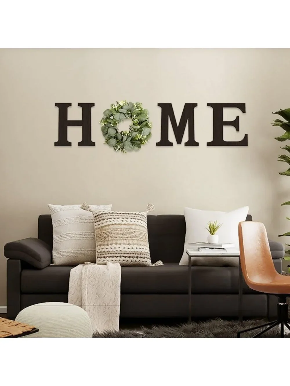 Rustic Wood Home Sign with Eucalyptus Wreath | Farmhouse Wall Decor for Living